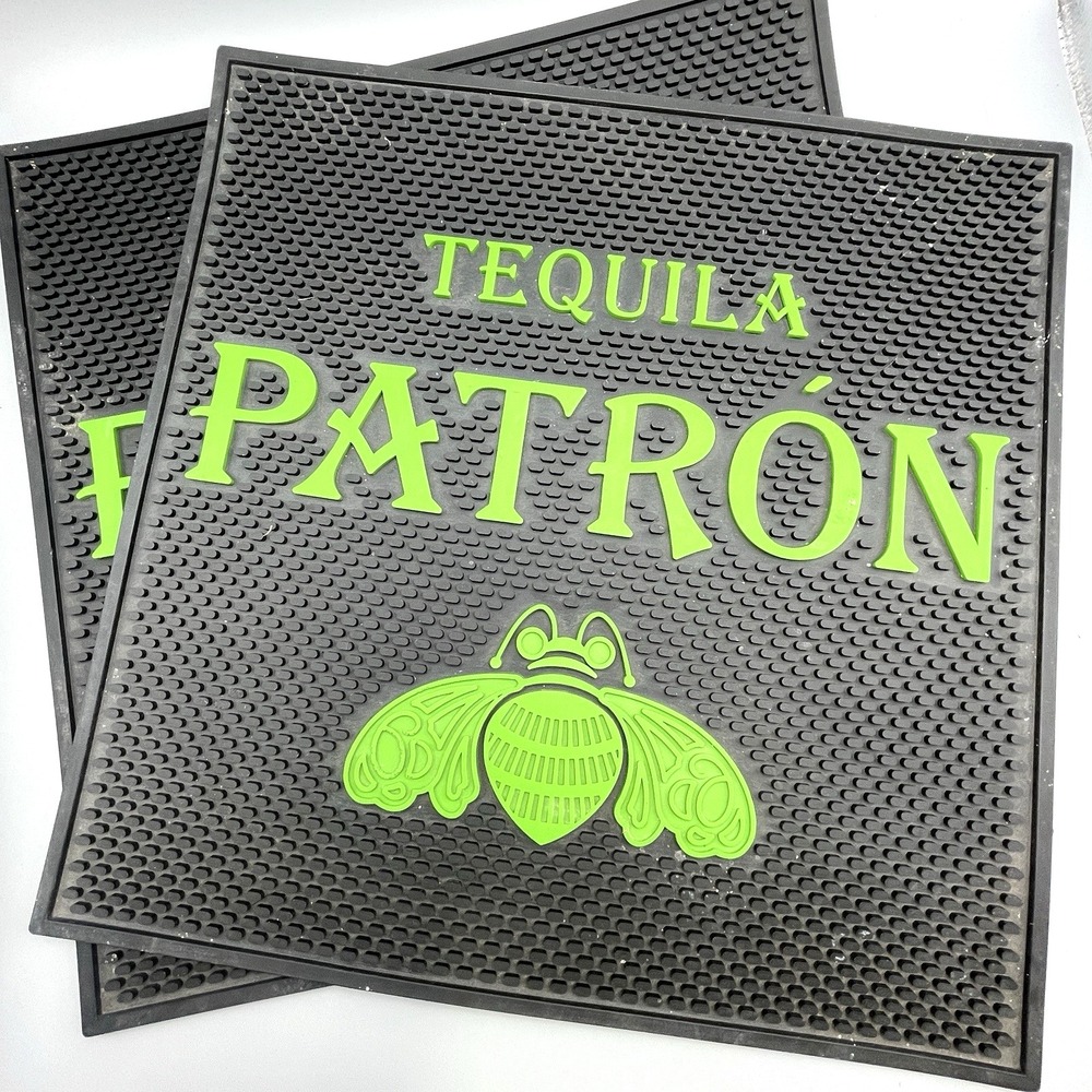 Patron Tequila Bar Mat‎ Liquor Man Cave 14.5" Square Rubber Spill Green Lot of 2